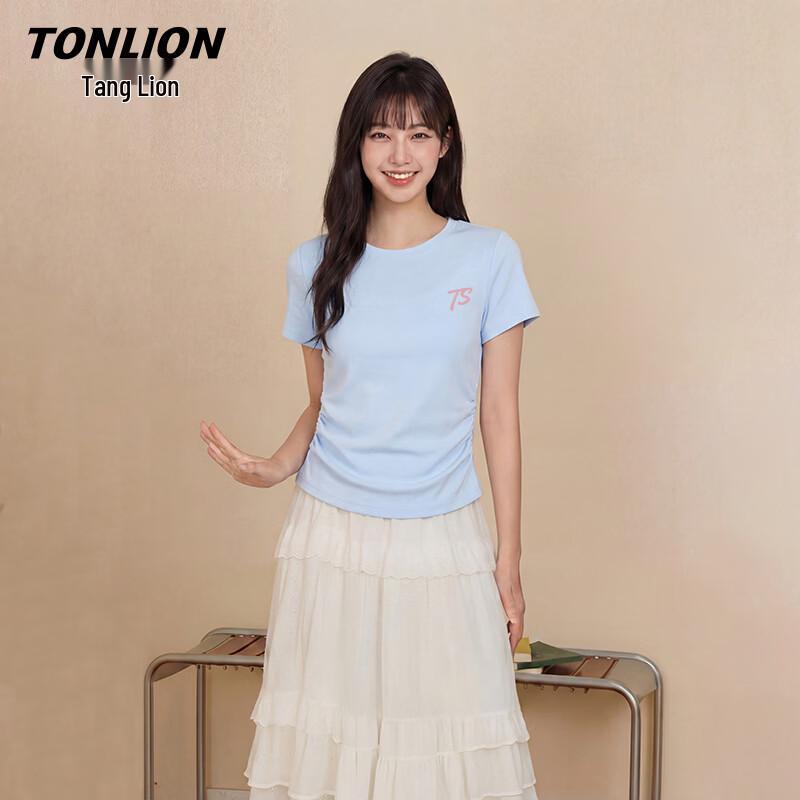 TonLion Women s Slim-Fit Ruched Short Sleeve T-Shirt L