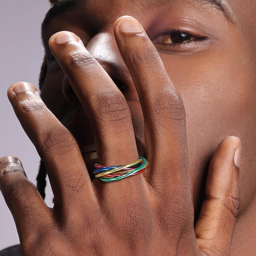 Colorful Stainless Steel 6-Ring Set for Men and Women - Fashionable and Unique Jewelry, R-599