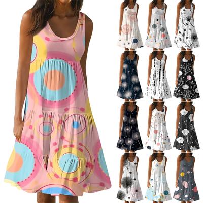 Dámske tielkové šaty letné jarné skladané bohémske šaty roztomilé bez rukávov splývavé plážové rovné tričko tielkové šaty šaty s okrúhlym výstrihom