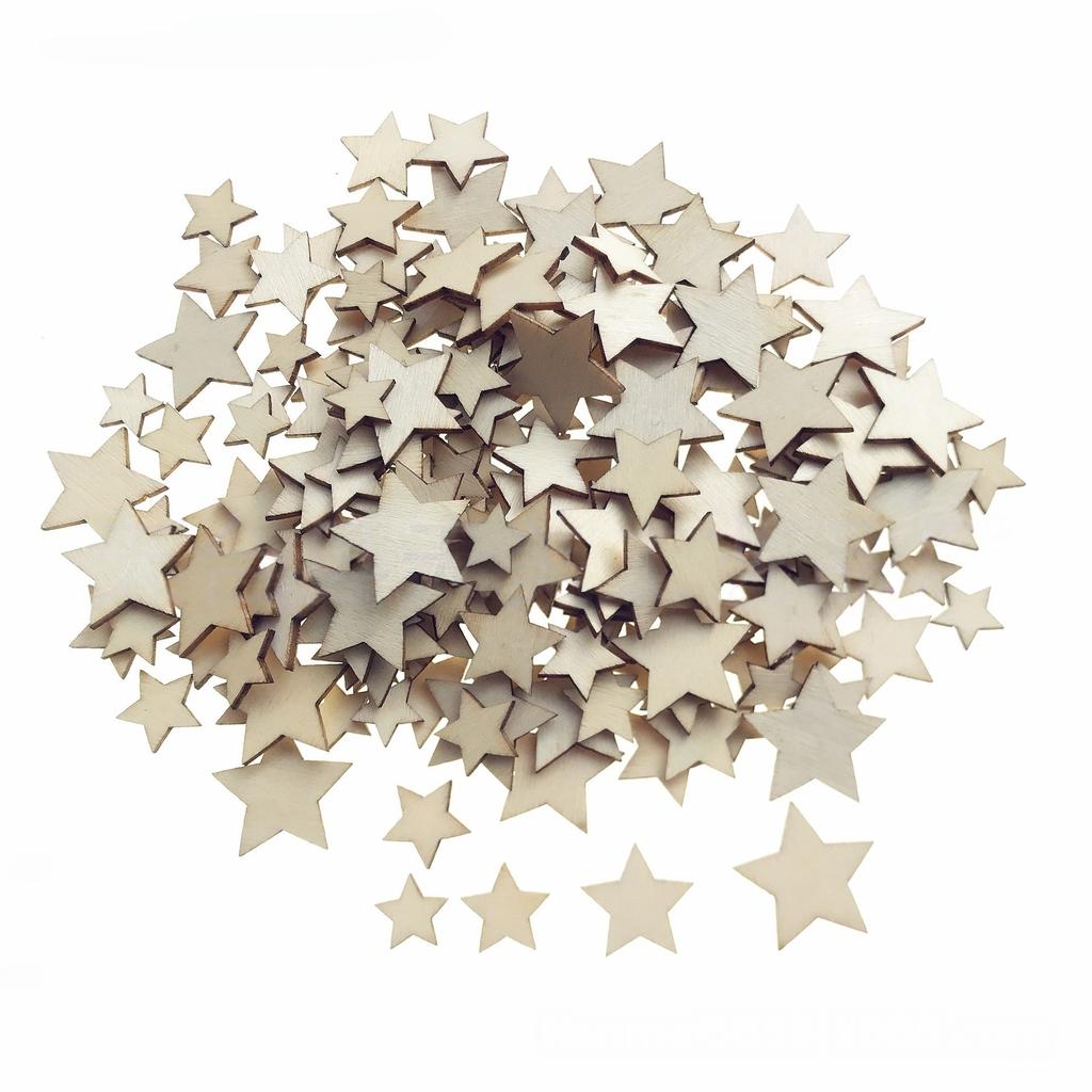 100Pcs Unfinished Wooden Stars Ornaments Cutout Blank Wood Pieces Star Cutouts Ornaments for Christmas Wedding Party DIY Crafts