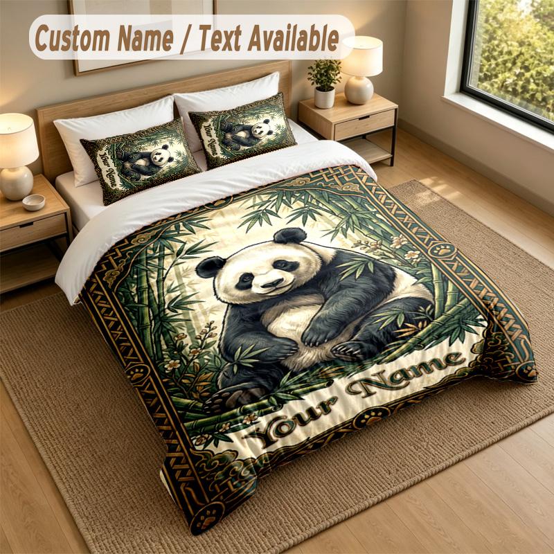 Bear Panda Theme Personalized 3Pcs Bedding Set Custom Text & Name 1 Sheet 2 Pillowcases Household Bedding 1pc