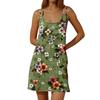 Women's Fashion Casual Floral Print Dress Double Sling Pocket Dress