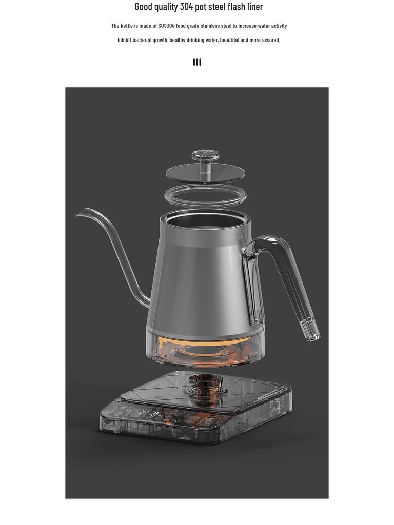 Kaffekanna och tekanna i rostfritt stål med temperaturkontroll och svanhals med precisionspip