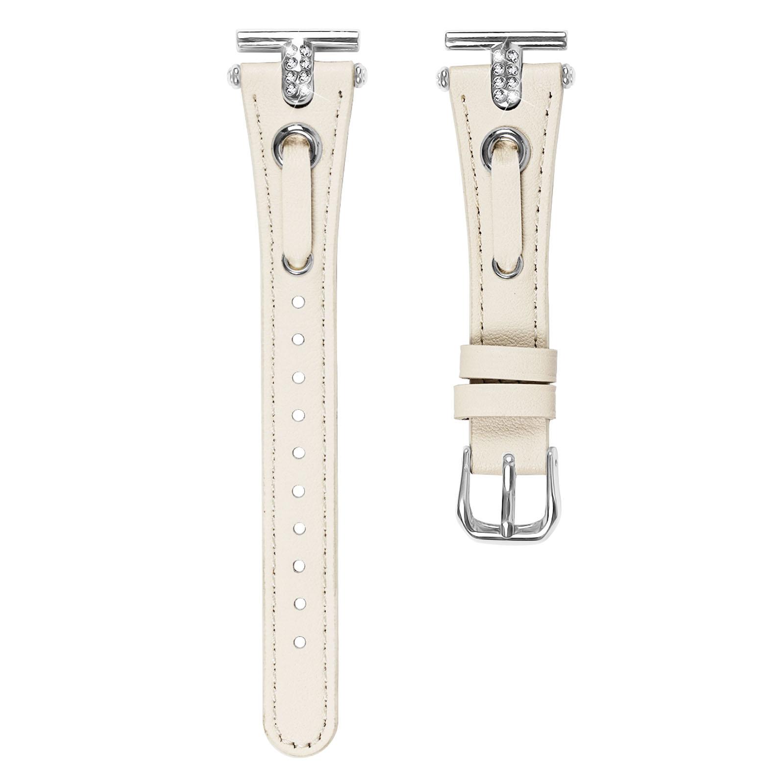 

For Huawei Watch 2/GT 2 42mm/GT 3 42mm Watchband Genuine Cow Leather Wrist Strap (Silver Connector) Apricot