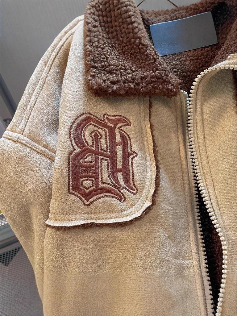 Unisex High-End Lambswool Suede Jacket: Leather & Fur Blend, Cotton Padded for Winter