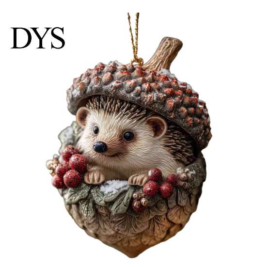 Durable Acrylic Hanging Keepsakes Pine Cone Animal Christmas Ornaments, 2D Flat Forest Xmas Tree Pendant, Natural Style Winter Home Decors Cute