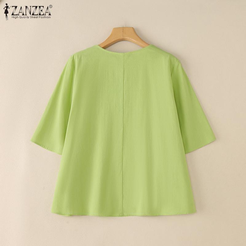 ZANZEA Women Summer Round Neck Loose Casual Half Sleeve Blouse