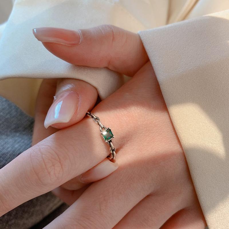 925 Sterling Silver Square Green Zircon Adjustable Rings For Women Wedding Engagement Jewelry Accessories Jewellery Moneys 925