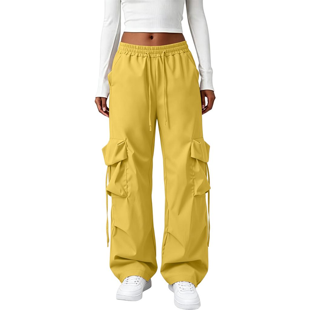High Waist Wide Leg Cargo Pants for Women Loose Fit Straight Leg Trousers with Multiple Pockets and Adjustable Waistband Casual Bottoms