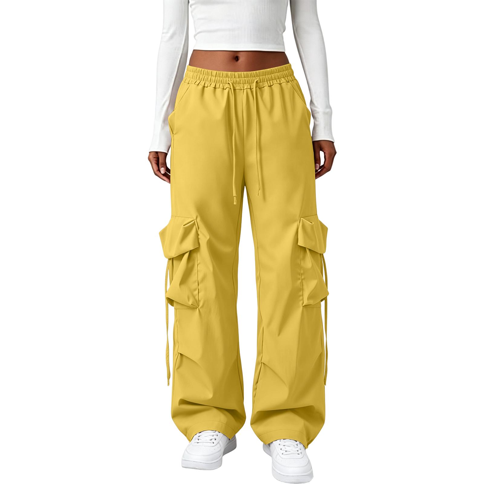 

High Waist Wide Leg Cargo Pants for Women Loose Fit Straight Leg Trousers with Multiple Pockets and Adjustable Waistband Casual Bottoms S
