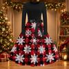 Women's Casual Christmas Print Long Sleeve Round Neck Slim Fit Flared Party Dress