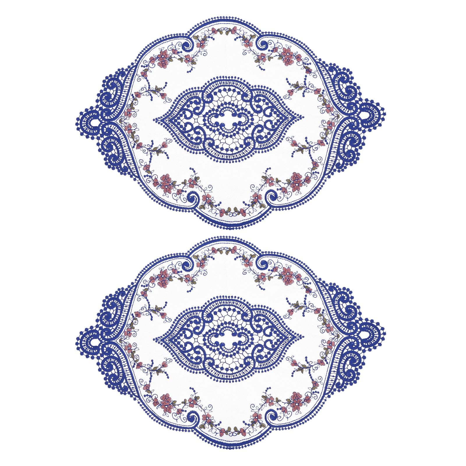 

2Pcs Retro Lace Placemat Oval Embroidered Table Place Mats French Crochet Doilies Coasters Cup Mat for Home Wedding 12x17Inch 44x31cm темно-синього кольору