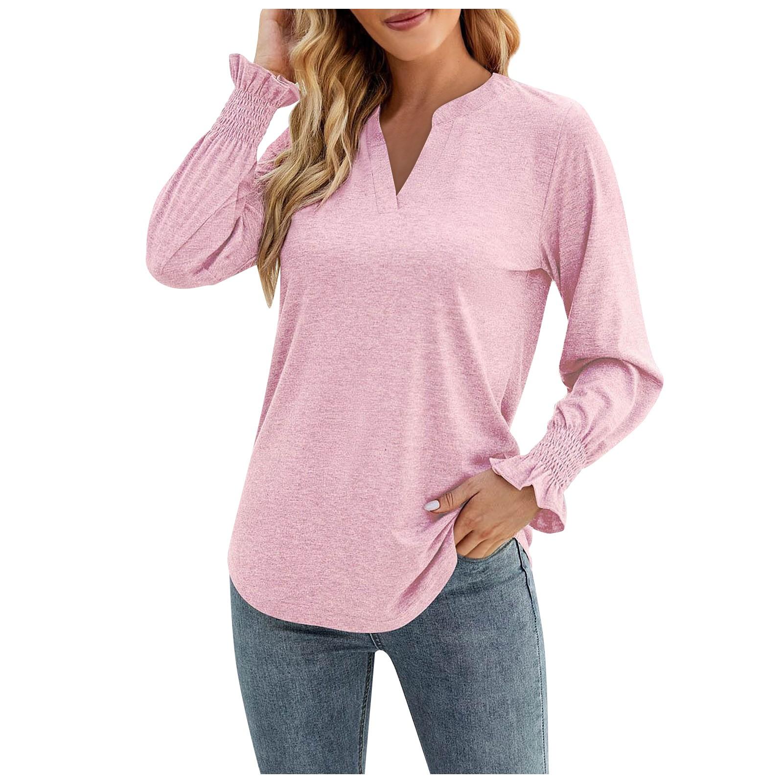 

(SU)Женская осенне-зимняя модная повседневная однотонная свободная рубашка с v-образным вырезом и топом с рукавами-листом