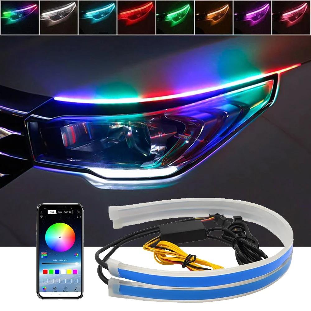 Daytime Running Lights Car LED DRL Lamp Strip DRL Decorative Light Auto Headlight Turn Signal Light RGB With Remote App Control Dome Lights 6
