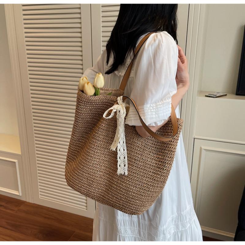Straw bag summer vacation wind bag women's large capacity woven handbag fashion commuter shoulder tote bag