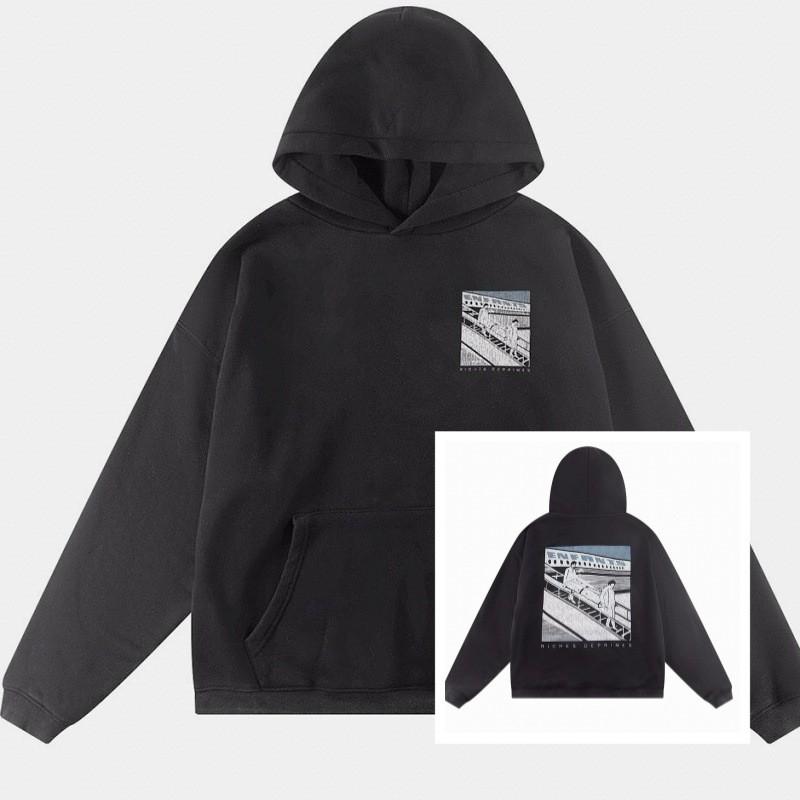 Unisex Oversized Hoodie With Distressed Washed Cotton Print Streetwear Youth Fall