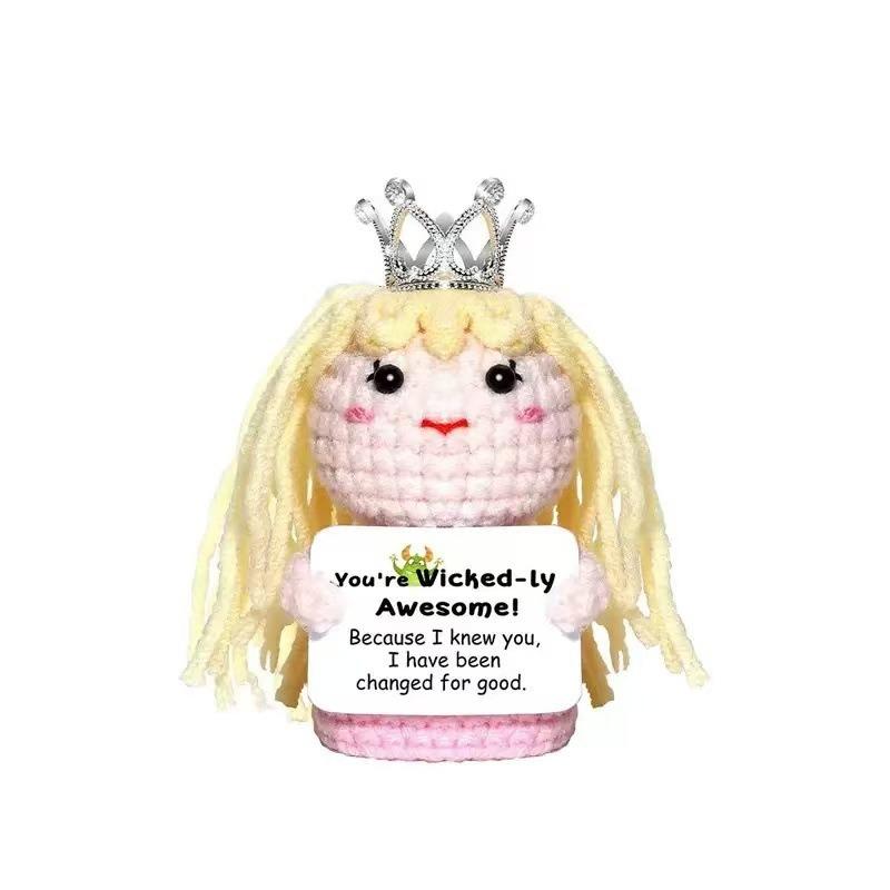 1PC new emotion doll hand-crocheted fairy witch holding card positive energy decompression cute ornament