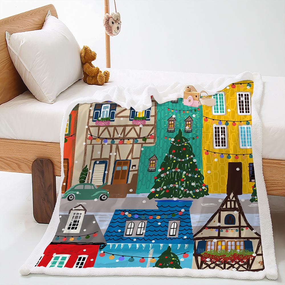 2D Digital Printed Blanket Christmas Thickened Lamb Fleece Crystal Fleece Blanket