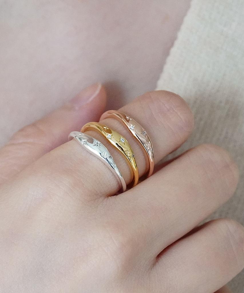 Alleun Silver 925 Cubic Star Silver Rings Couple Layered (Type A)