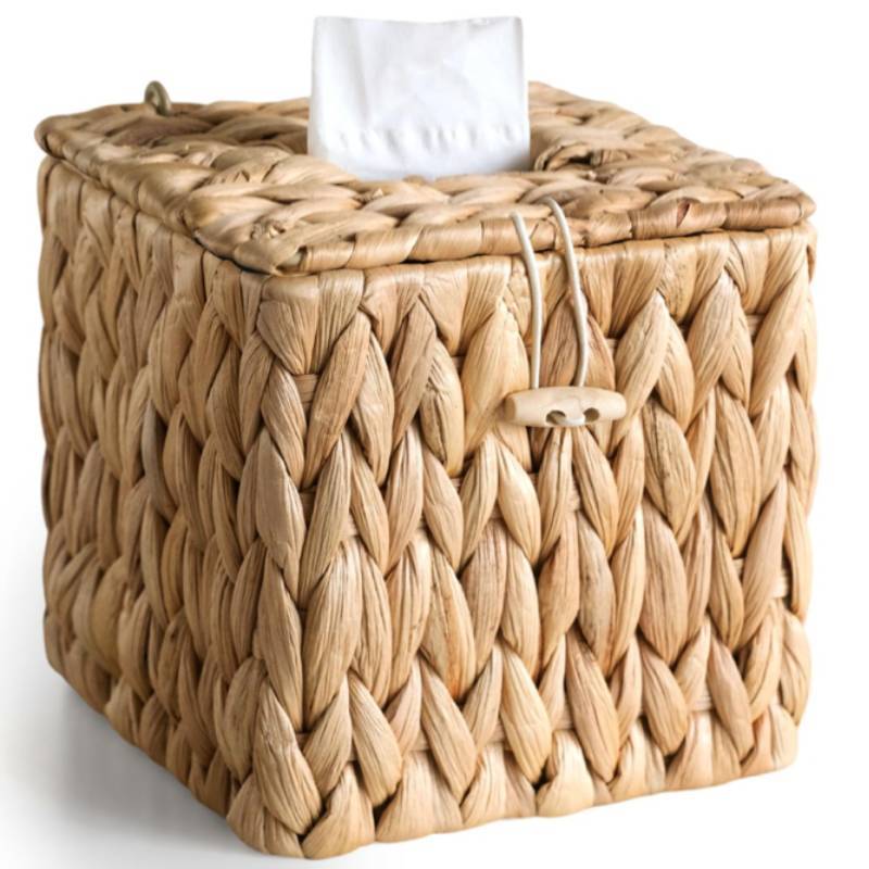 Rattan Tissue Box Holder With Lid For Living Room And Bathroom Decor