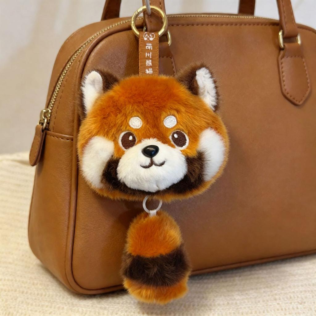 Cute Red Panda Plush Keychain With Scent And Pullable Tail Mini Stuffed Animal Pendant Ornament