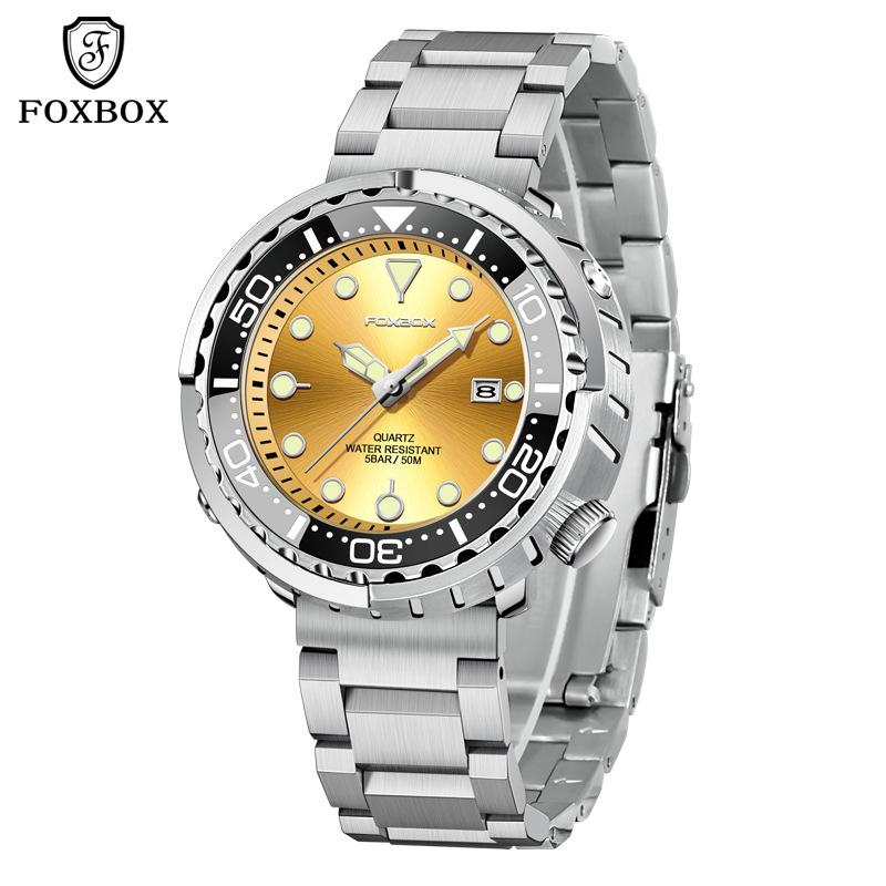 LIGE FOXBOX Herren-Quarzuhr Dreizeiger-Datum Wasserdicht Business-Armbanduhr Schwarzes Edelstahl