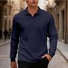 New Men's Solid-Colour Relaxed-Fit Casual Polo Shirt Long-Sleeved Button-Down Collar Jacquard Textured Sweatshirt