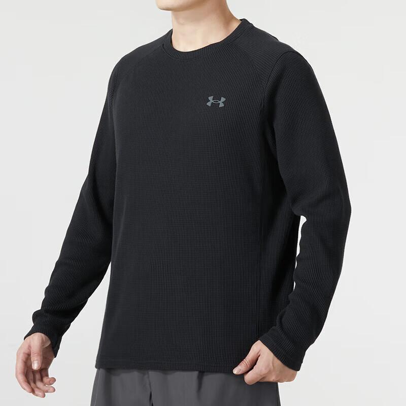 Under Armour Waffle Crew Neck Slim Fit Outdoor Sports Long Sleeve T-Shirt Men Tops Black 1373179-002