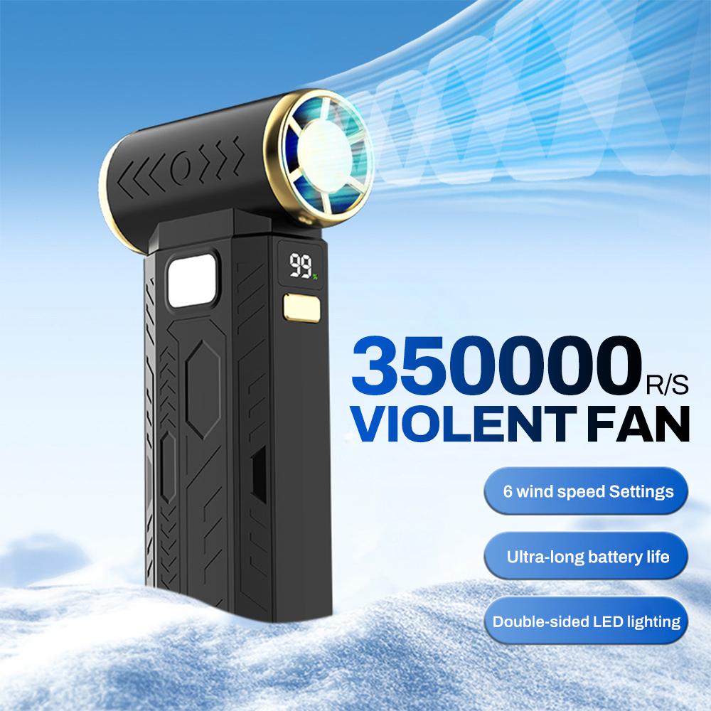 350000RPM Powerful Dust Blower Double-Sided Lighting Turbo Fan Jet 6 Gear Speed Strong Wind Mini Violent Fan Type-C Rechargeable