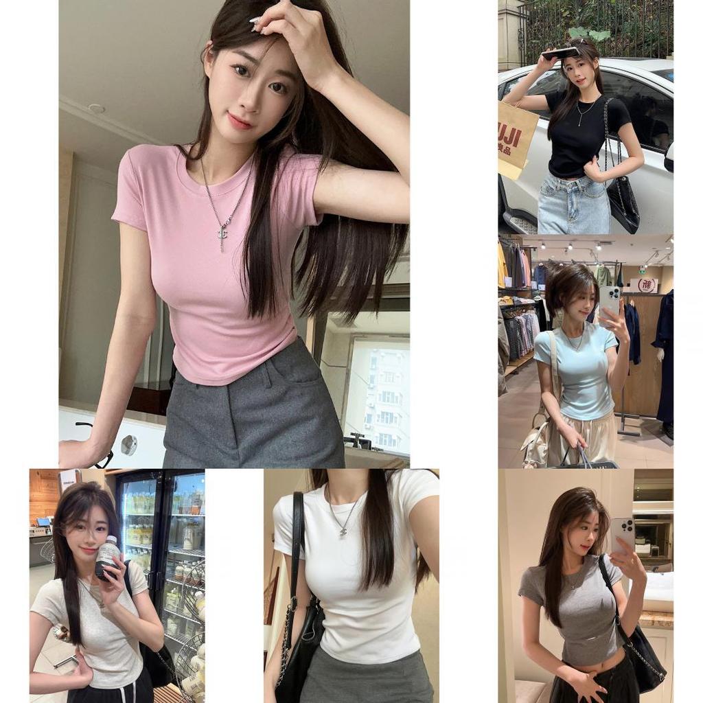 Tshirt For Women Summer Cotton Blend Short Sleeve Slim Fit Casual Top