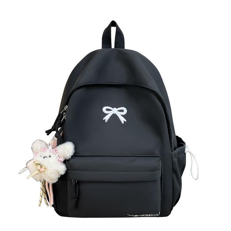 Schoolbag Japanese Ins Small Fresh Student Schoolbag Female Cute Embroidered Bow Backpack Solid Color Foreign Style Travel Backpack