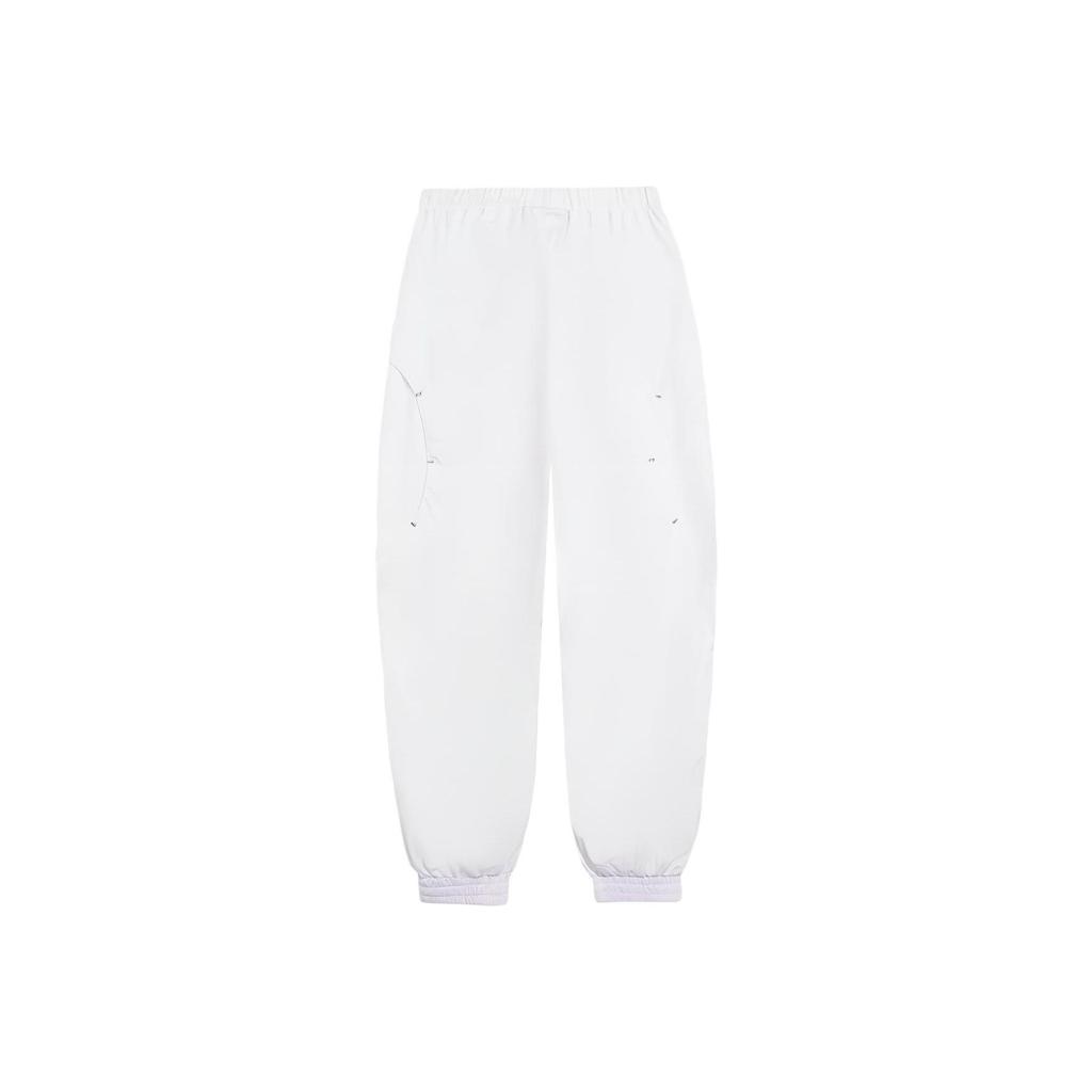 Li Ning CF X Haizhenwang Designer Collaboration SS22 Solid Color Reflective Detail Elastic Waist Jogger Pants Women Bottoms White AYKSB54-1