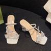 One Word with Fairy Style Beautiful Sandals Girl 2025 New Niche Design Butterfly Crystal High-heeled Slippers Summer Wear
