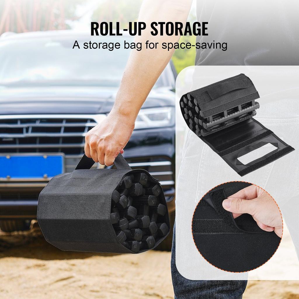 2PCS Traction Boards with TPR for Mud Snow Sand Storage Bags Short Black