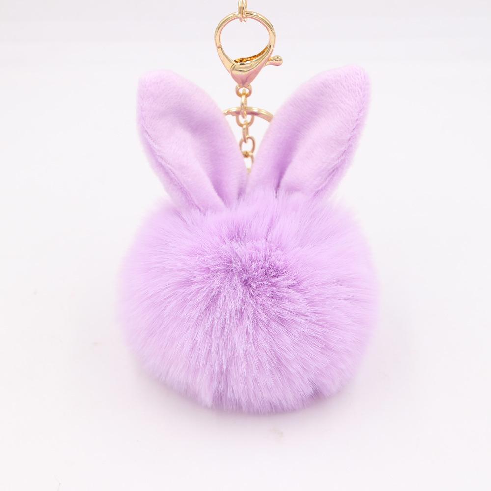 New Fluffy Keychain Pompom Rabbit Ear Toys Plush Rabbit Key Chain Fur Woman Bag Charms Keyring Car Pendant Holder Jewelry