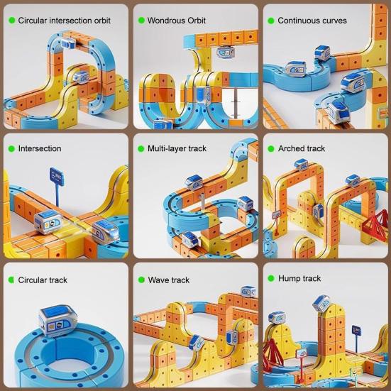 66/92Pcs/Set Magnetic Train Track Set DIY Race Car Cube Rail Boys Girls Gravity-Defying Building Kit Toddlers