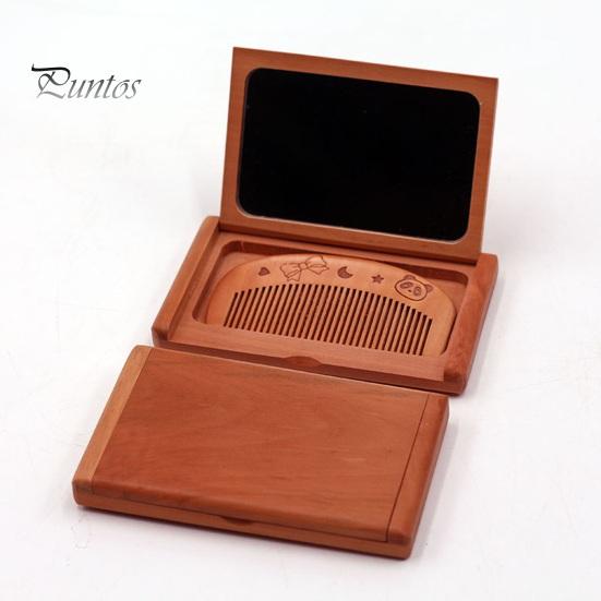 Mini Comb Mirror Set Compact Wood Pocket Mirror with Comb Portable Makeup Hairstyling Vanity Mirror with Wooden Comb