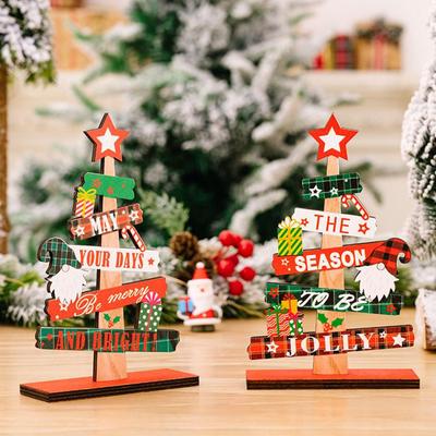 Wooden Christmas Tree Desktop Ornament Santa Claus Merry Christmas Sign Plaque Xmas Decor for Home New Years Noel Gift