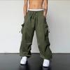 American Style Men's Workwear Casual Wide-Leg Pants with Drawstring and Cuffed Hem