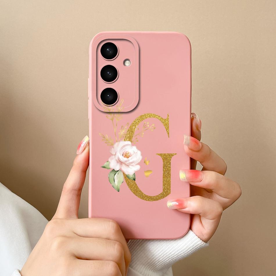 For Samsung Galaxy S25 Plus FE Case For Samsung S25 Ultra Rose Letter Back Cover Soft Liquid Silicone Anti Drop Phone Protectors
