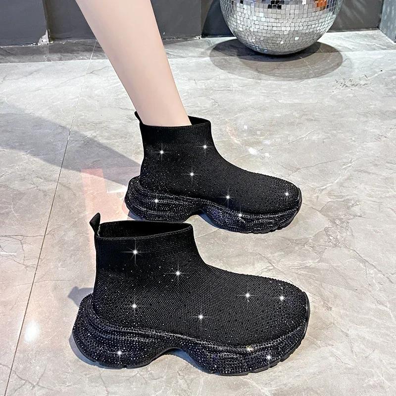 High Quality Thick Bottom Full Diamond Generous High-End Fashion Women'S Boots All Comfortable Non-Slip Breathable Women'S Shoes