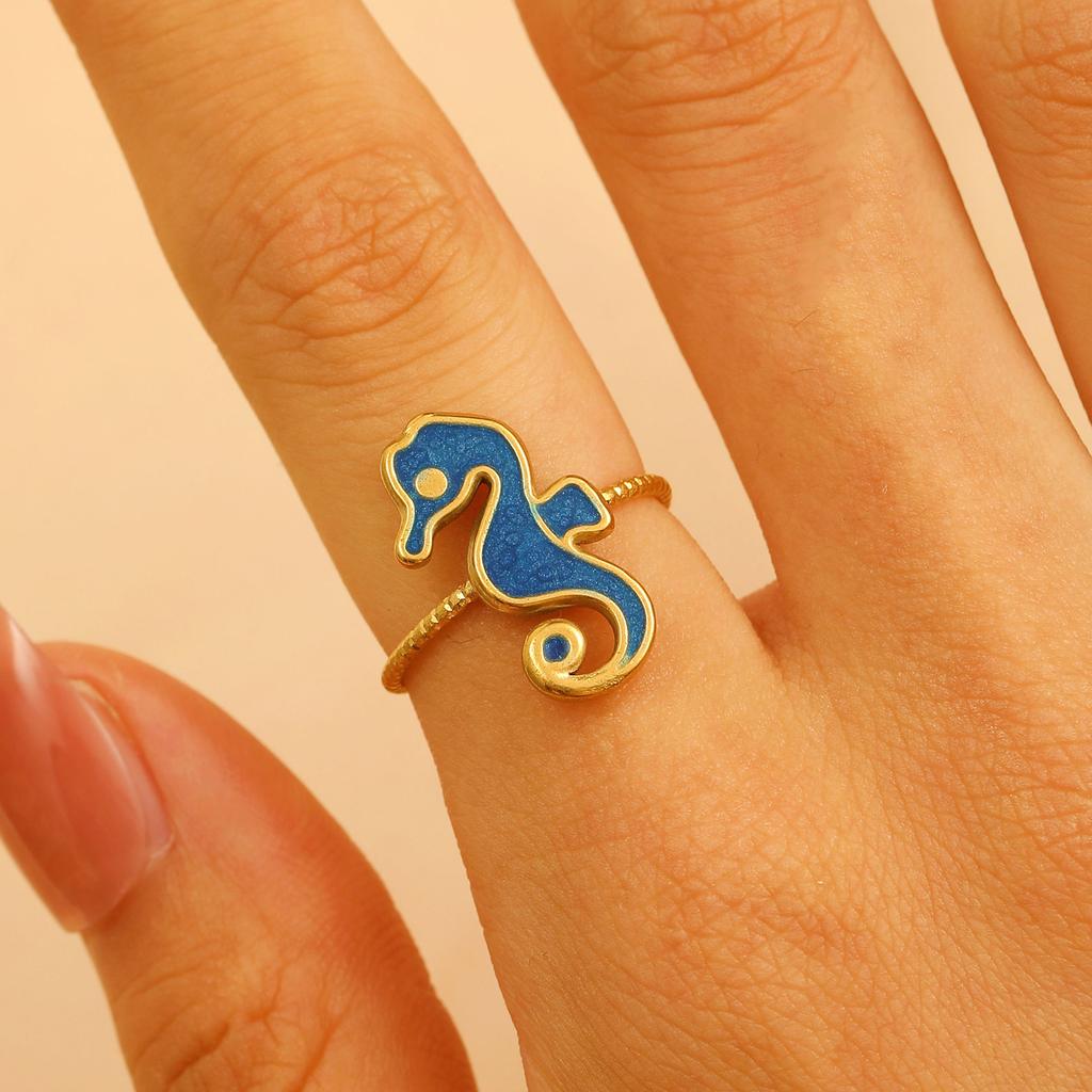 2026 Neuer Verstellbarer Öffnungsring Tropföl Super Süß Meereswind Meerestier Edelstahl Serie Ring