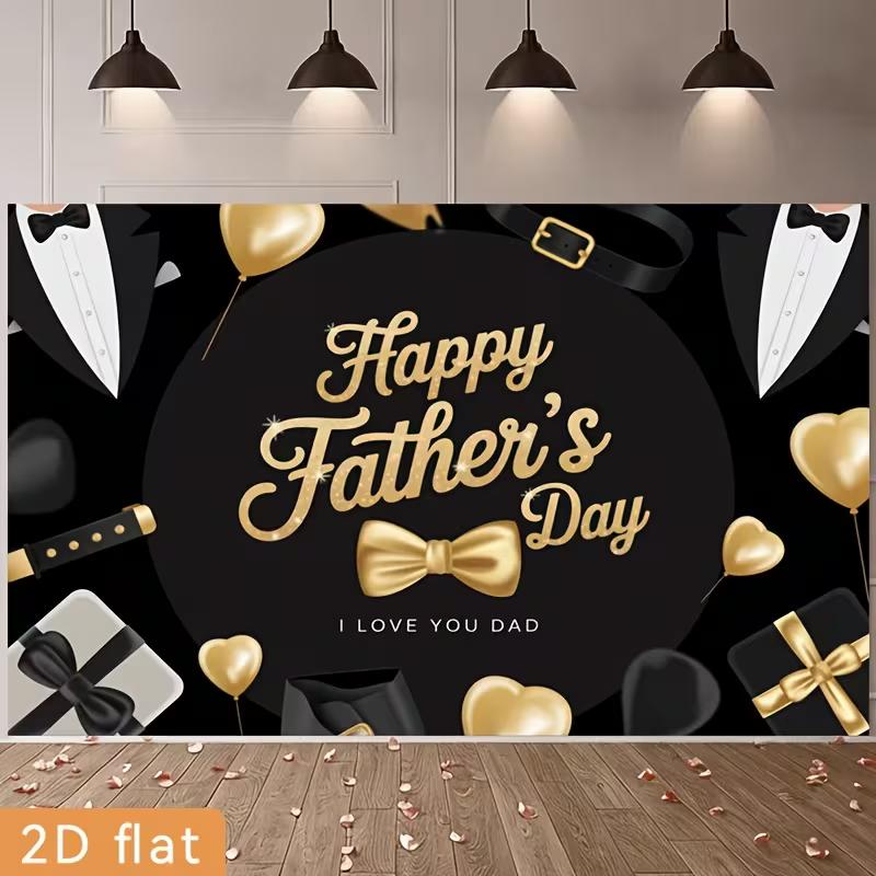 2D Happy Father's Day Backdrop Black Gold Tuxedo Photography Background Banner