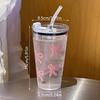 1/2/3pcs 450ml Pink Bow Plastic Cup With Straw And Lid Transparent Milk Coffee Drink Mug Household Travel Ins Water Drinking Cup