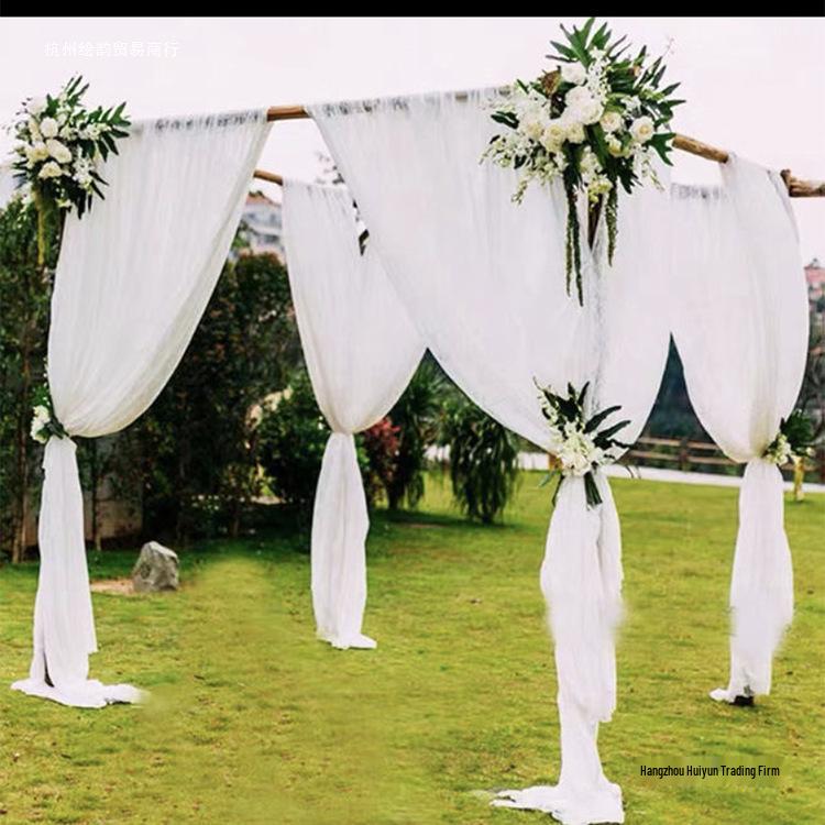 White Gauze Wedding Arch & Ceiling Drape – Chinese Style Outdoor Photo Backdrop