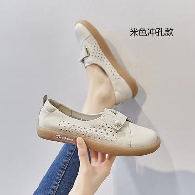 [2025] Little White Shoes Women's New Versatile Soft Sole Single Shoes Leather Hollow Breathable Velcro Maternity Shoes