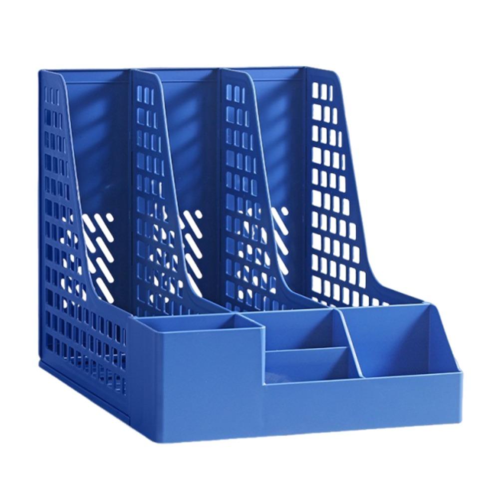 

Bookshelf Organizers File Box Stationery Accessories Office Storage Durable Desk Organizer Office 3-Compartment синій