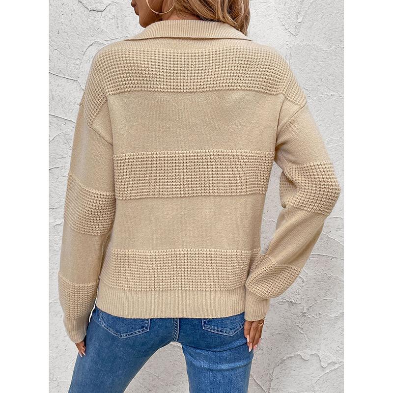 Herbst Strickpullover Langarm Umlegekragen Einfarbig Damen Reiner Farbiger Pullover Neu