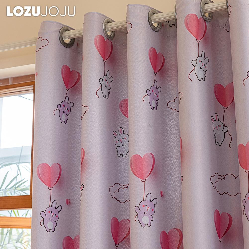 1PC LOZUJOJU 70-80% Blackout Cartoon Printed Girls' Room Pink Short Curtains for Bedroom Living Room Home Decor