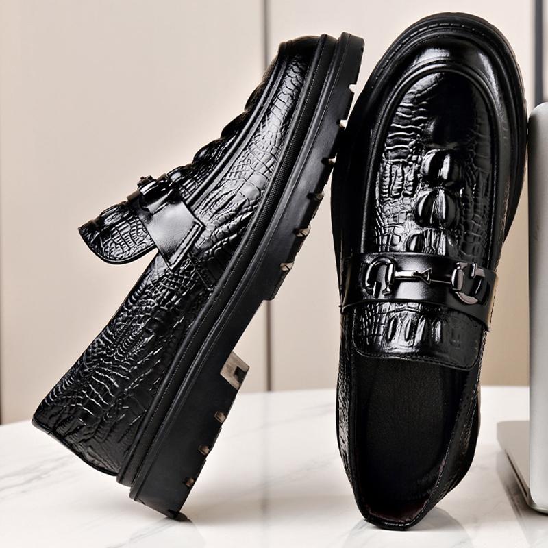 Luxury Brand Loafers Business Formal Crocodile Patterned Leather Shoes Men's British Buckle Soft Sole Comfortable Wedding Shoes
